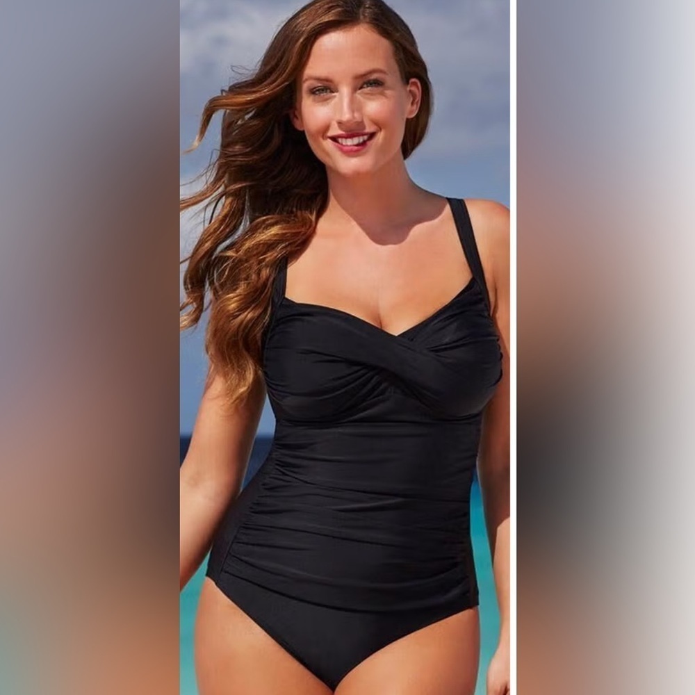 NWOT- Chic Black Swimsuit w/a flirty sweetheart neckline and ruched detail.